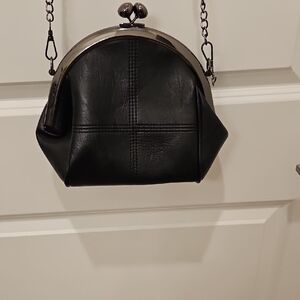 SHEIN Black Faux-Leather Kiss-Lock Crossbody Shoulder Bag